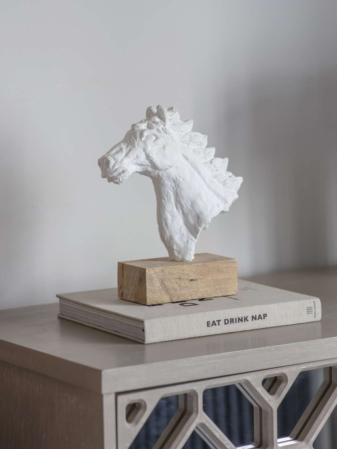 Abstract White Carved Horse Sculpture